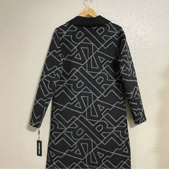 Karl Lagerfeld Paris Logo Print Collared Wool Blend Coat - Picture 4 of 15